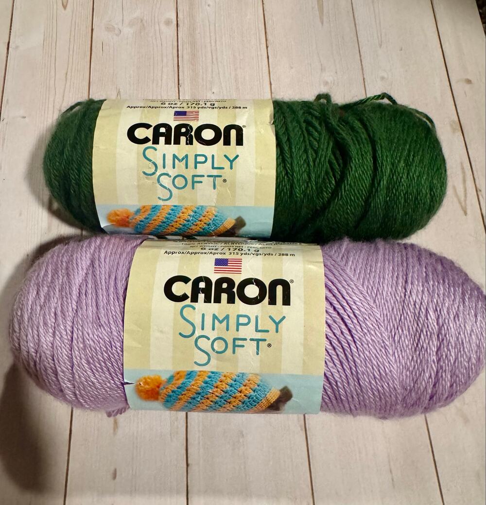 Lot of 2 Caron Simply Soft Yarn Skeins - Dark Sage Green & Orchid Purple (6 oz)